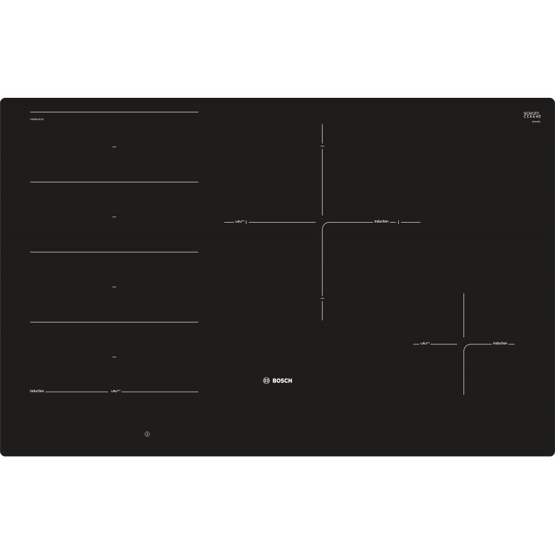 Bosch PXE801DC1E, Série 8, Table de cuisson à induction, 80 cm, Noir, design affleuré