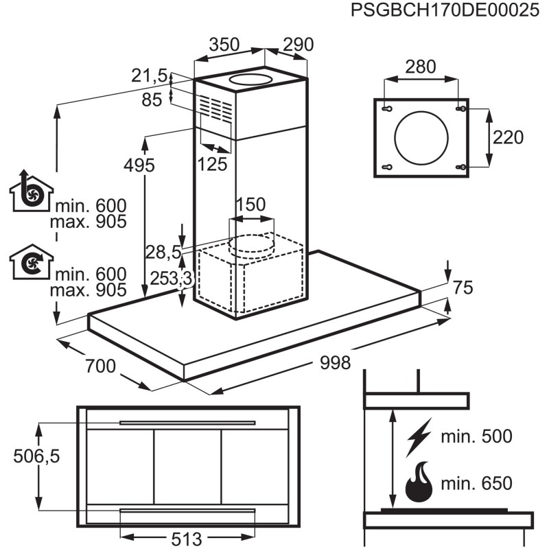 Electrolux IHGL1063CN, Hottes design pour îlots de cuisson