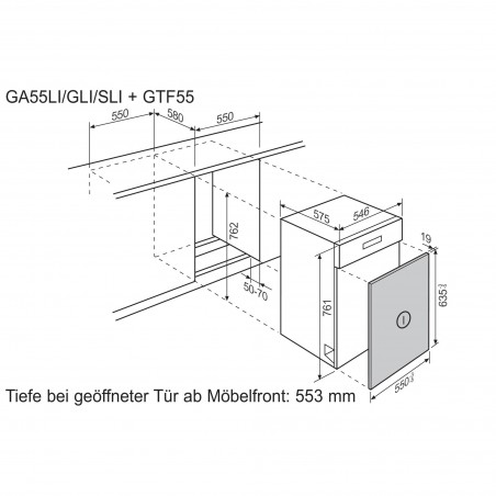 Electrolux GTF55SP Partie frontale de la porte 5/6 en verre (noir effet miroir) pour GA55SLI, GA55GLI