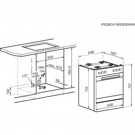 Electrolux GHL346WE, Cuisinière encastrable à gaz