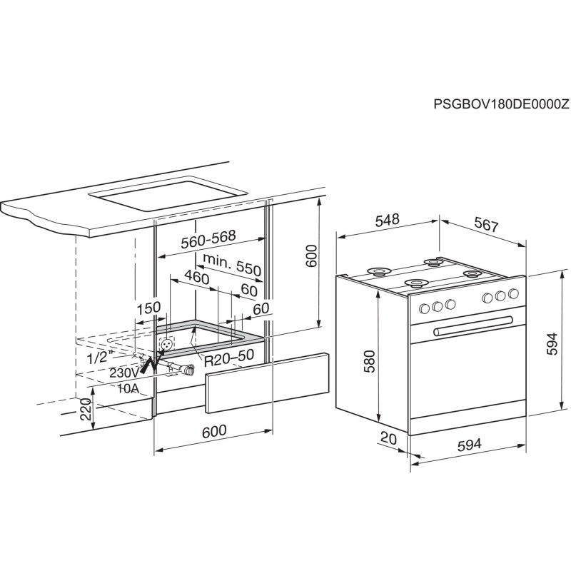 Electrolux GHL3046WE, Cuisinière encastrable à gaz