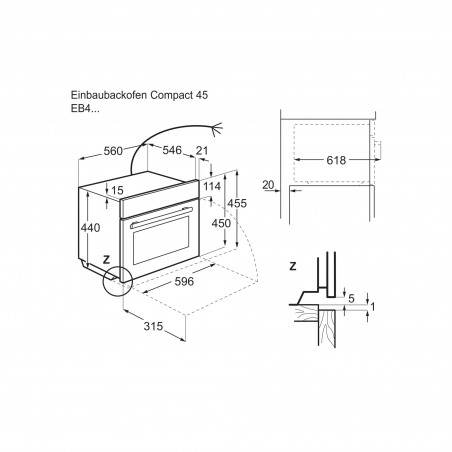 Electrolux EB4SL90KSP, Micro-ondes combiné Compact 45 encastré