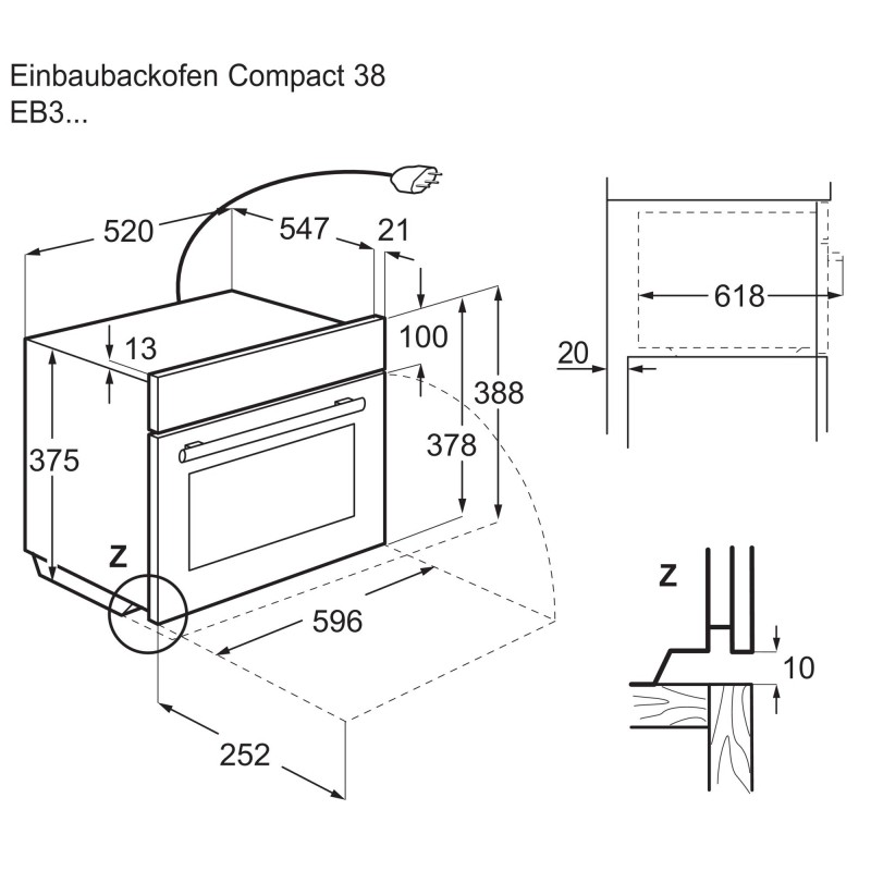 Electrolux EB3GL70KCN, Four encastrable Compact 38 CombiSteam