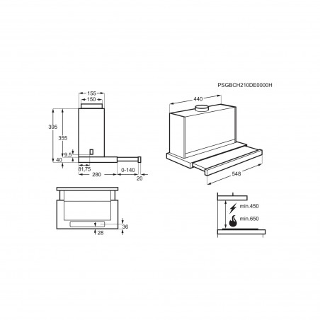 Electrolux DAL5536SW, Hotte à visière plate en métal