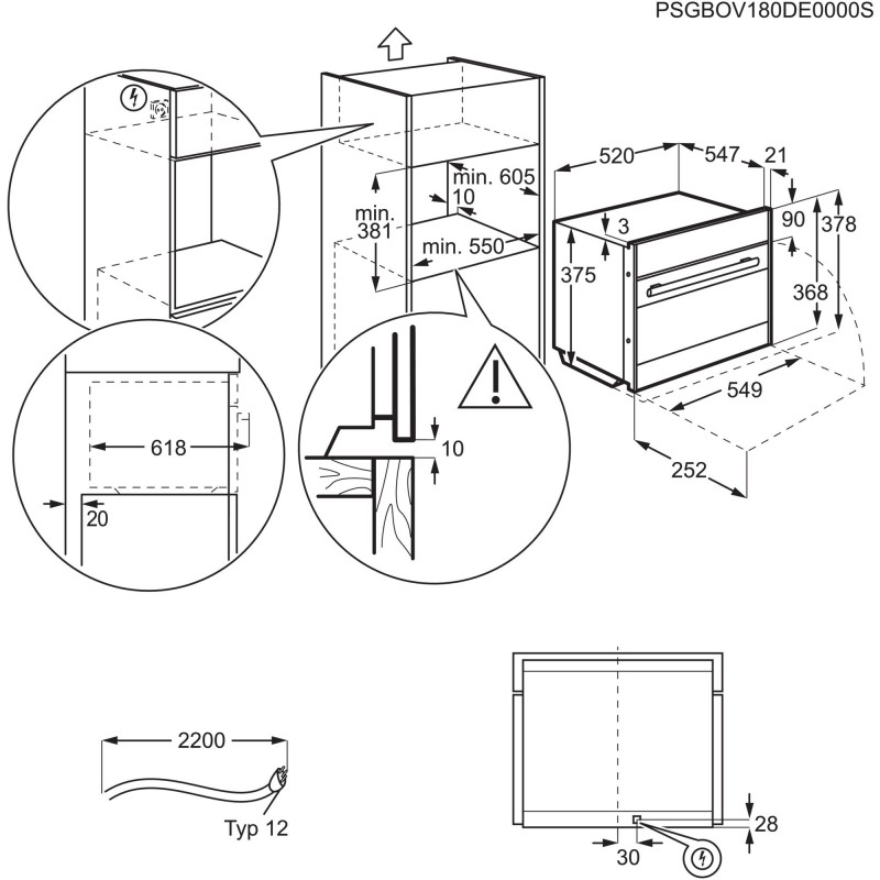 Electrolux EB3GL9CN, Compact 38 encastré micro-ondes solo