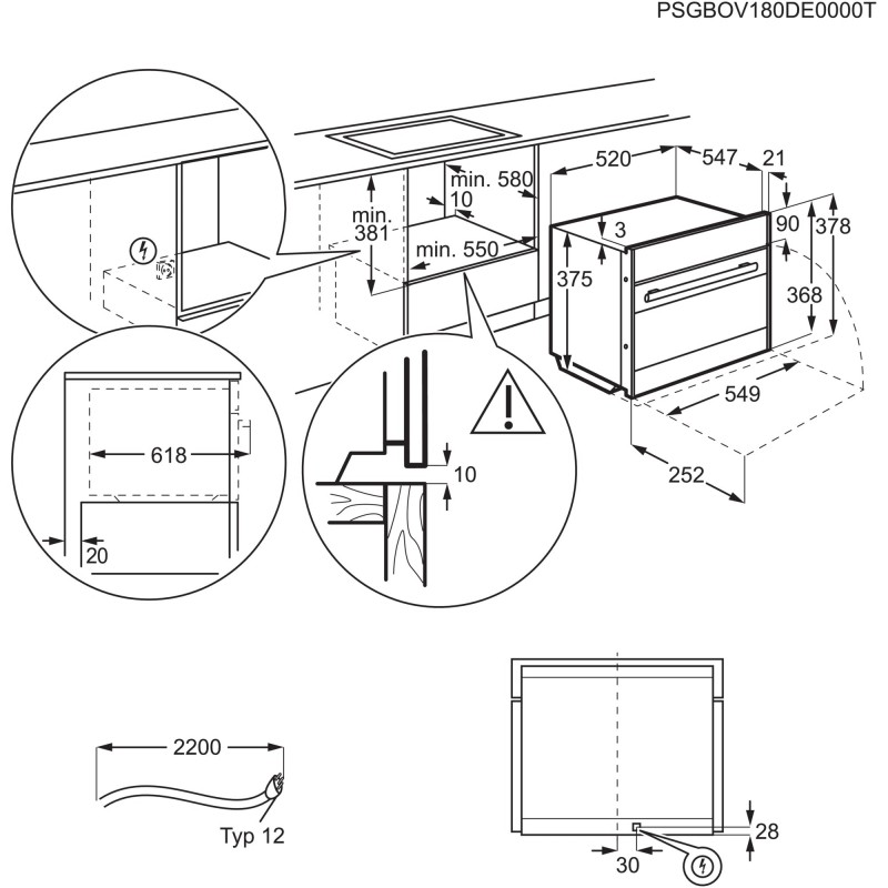 Electrolux EB3GL3CN, Four encastrable Compact 38 Hotair