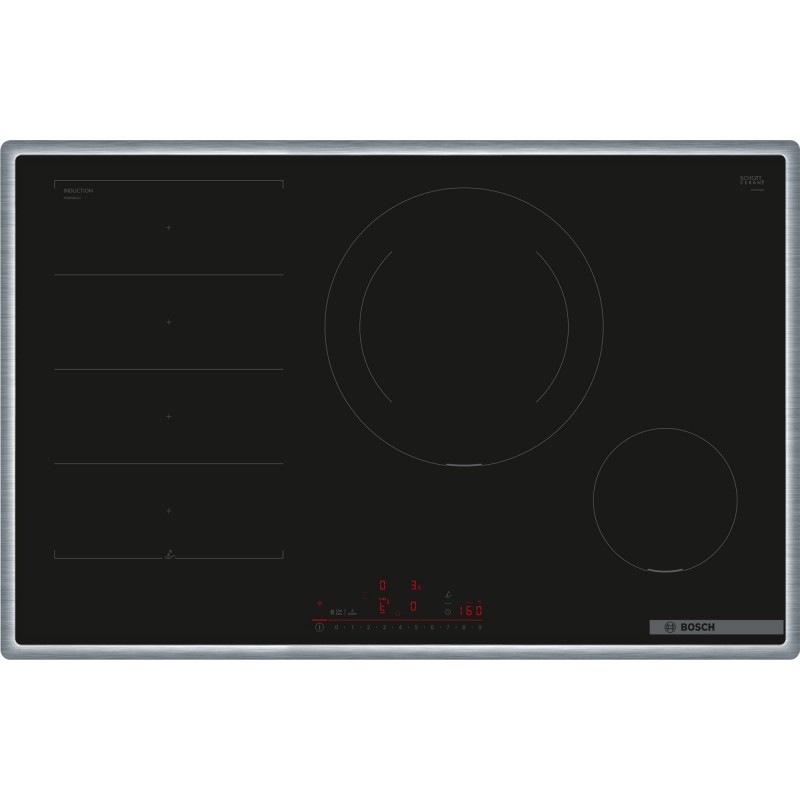 Bosch PXE845HC1E, Série 8, Table de cuisson à induction, 80 cm, Noir, avec cadre