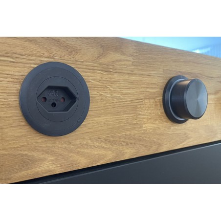 Prise de courant type 13 avec anneau décoratif, Noir ou aspect inox (4013751)